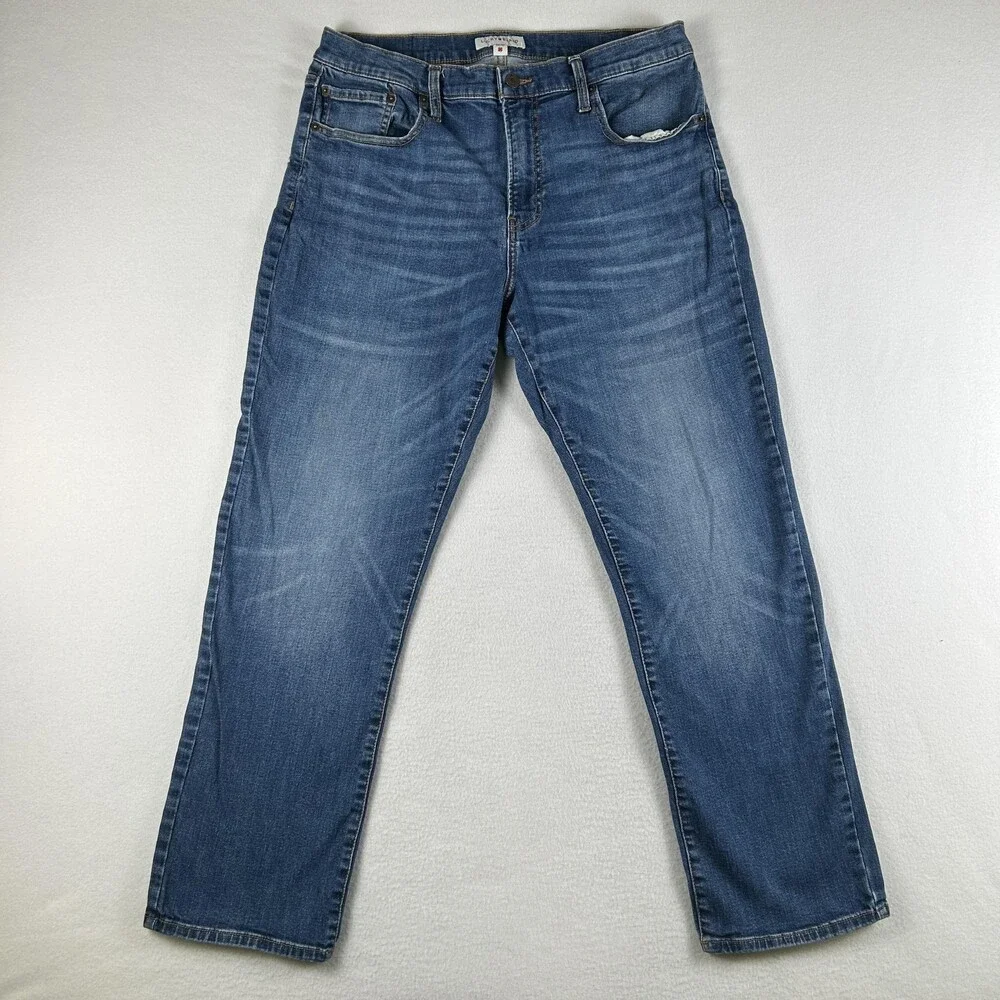 Lucky Brand 223 Straight Jeans Mens 34x30 Med Wash Blue Distressed Denim